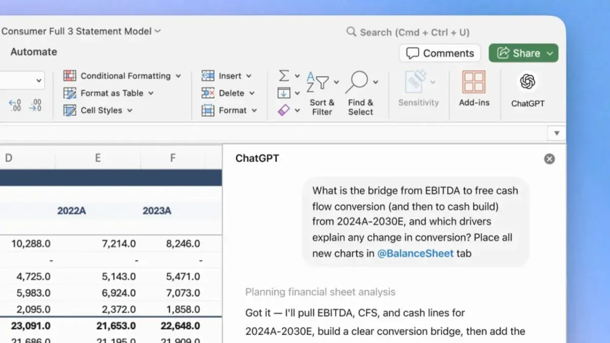 'Excel için ChatGPT': Beta sürüm kullanıma açıldı, tablo ve analiz hazırlanabilecek haber görseli