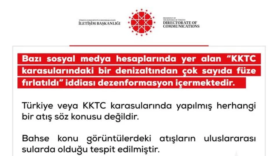 DMM’den "KKTC'de denizaltından füze fırlatıldı" iddiasına yalanlama